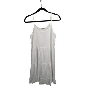 Valentina Naldi White 100% Linen Tiered Spaghetti Strap Mini Dress Italy L
